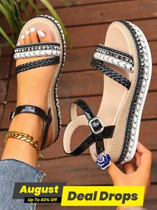 Women's Fashionable Boho Style Platform Sandals, Casual Comfortable Soft Sole Sandals for Beach, All-match Buckle Decorated Strap Sandals for Daily Wear, Walking Shoes