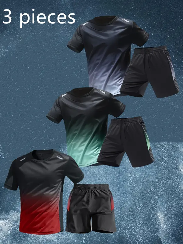 6-piece men's short-sleeved and shorts sports casual clothing set, including a color-changing crew neck T-shirt and a pair of shorts, suitable for running and fitness, outdoor, daily wear 2