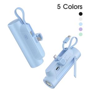 5000mAh Phone Powerbank for iPhone & Android, Mobile Power Pack with LED Lighting, Built-in Type-C Cable Output/Input Efficient Charging Universal USB Power Bank, Travel Battery Pack