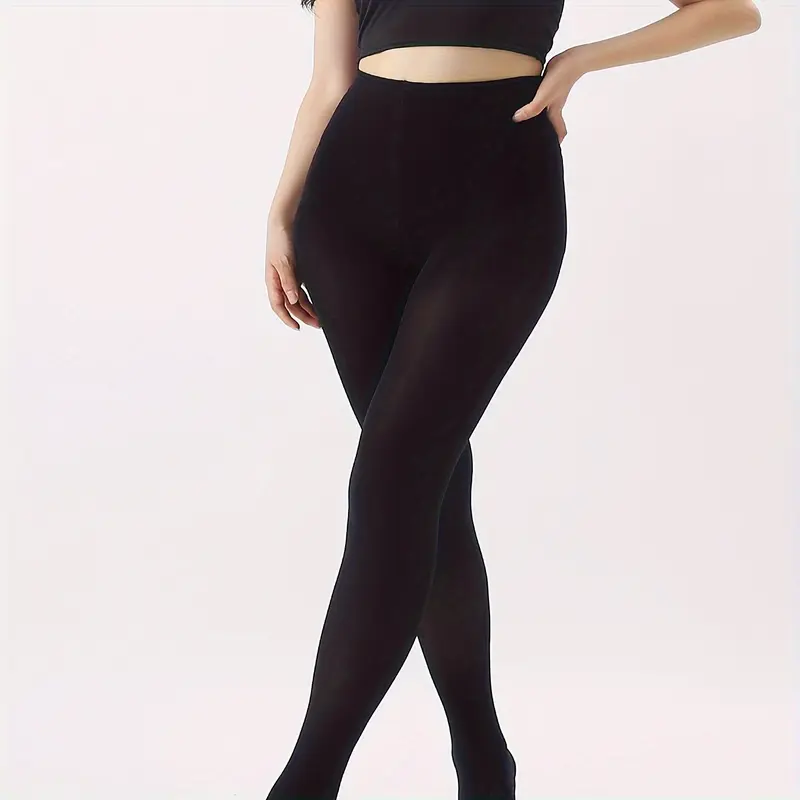 1 Pair Women'S Black Sun-Protective Solid Color Knit Nylon Pantyhose, 88% Polyamide 12% Spandex, Machine Washable, 90g/m² Weight Womenswear Comfort Basic Minimalist 3