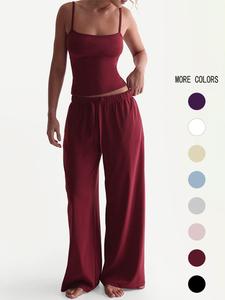 Two-Piece Set Women's Solid Color Cami Top & Pants, Casual Sleeveless Top & Pants for Daily Wear, Ladies Summer Clothes