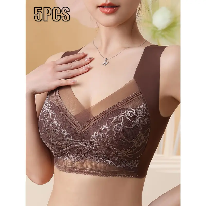 Ladies Elegant Lace Sports Bra 5-piece Set - Comfortable and Breathable Full Coverage Yoga and Sportswear 4