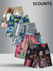 Men's All Over Print Drawstring Waist Shorts, Casual Regular Fit Beach Shorts for Summer, Men's Bottoms for Daily Wear