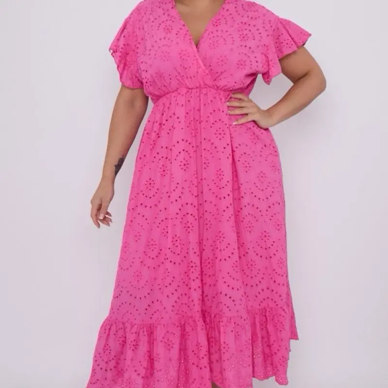 FB CURVE - V NECK EMBROIDERY MAXI