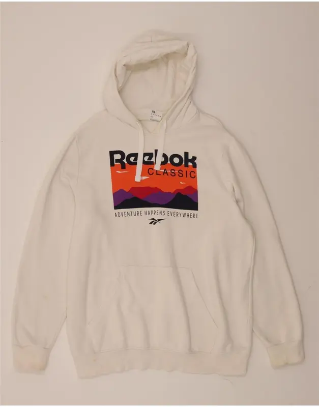 Pre-Owned Vintage REEBOK Mens Graphic Hoodie Jumper XL White Cotton 1