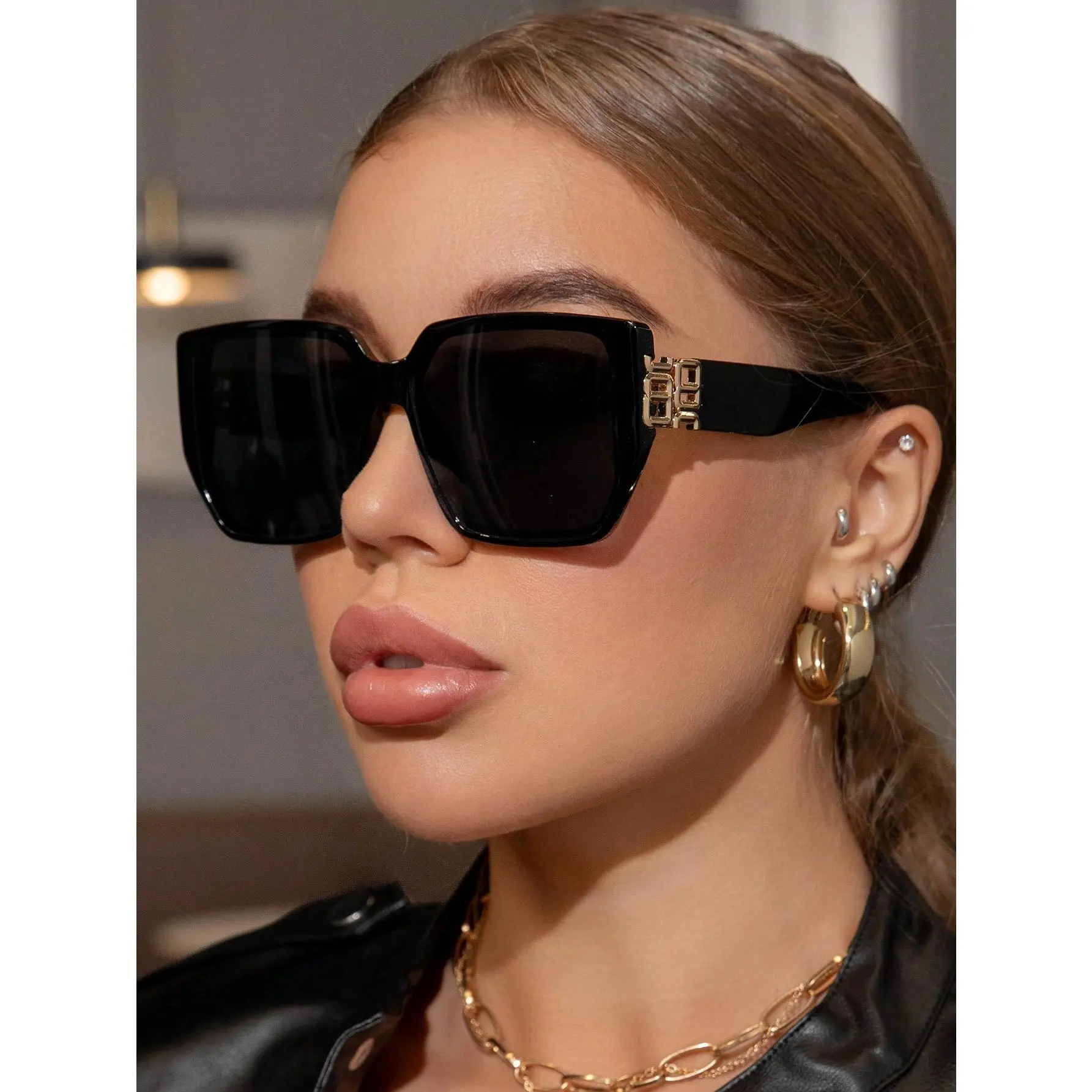 Vintage Square Oversized Thick Frame Plastic Sunglasses Unisex Fashion Classic Outdoor Travel Beach Vacation Uv Protection Eyewear Sunglasses Beach