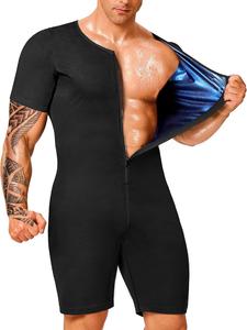 Men's Solid Zipper Sauna Romper, Casual Comfy Breathable Short Sleeve Sauna Romper for Working Out, Men's Sportswear for All Seasons, Gym Workout Clothes