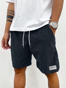 Men's   Letter Patched Pocket Corduroy Shorts, Casual Comfy Breathable Shorts for Fall & Winter, Men's Bottoms for Daily Wear