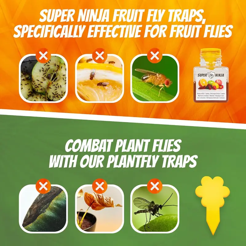 HOT Super Ninja Fruit Fly Trap - 4 pack, Highly Effective Fruit Fly Killer for Home & Kitchen, Up to 3 Weeks of Performance per Bottle, Child & Pet Friendly 5