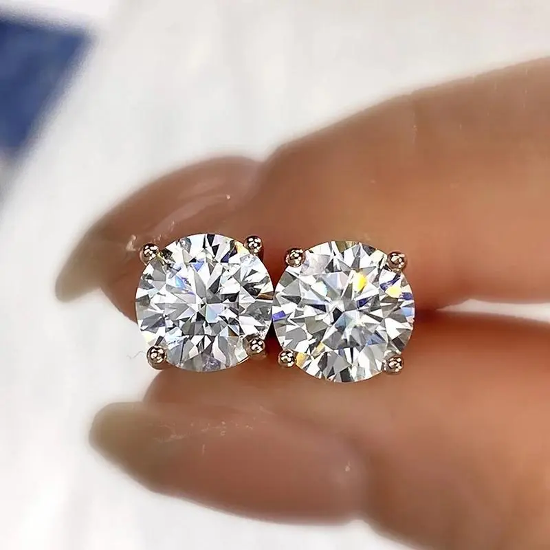 0.5-3ct Brilliant Round Cut Moissanite Four-Prong Stud Earrings for Women 925 Sterling Silver Wedding Jewelry 4