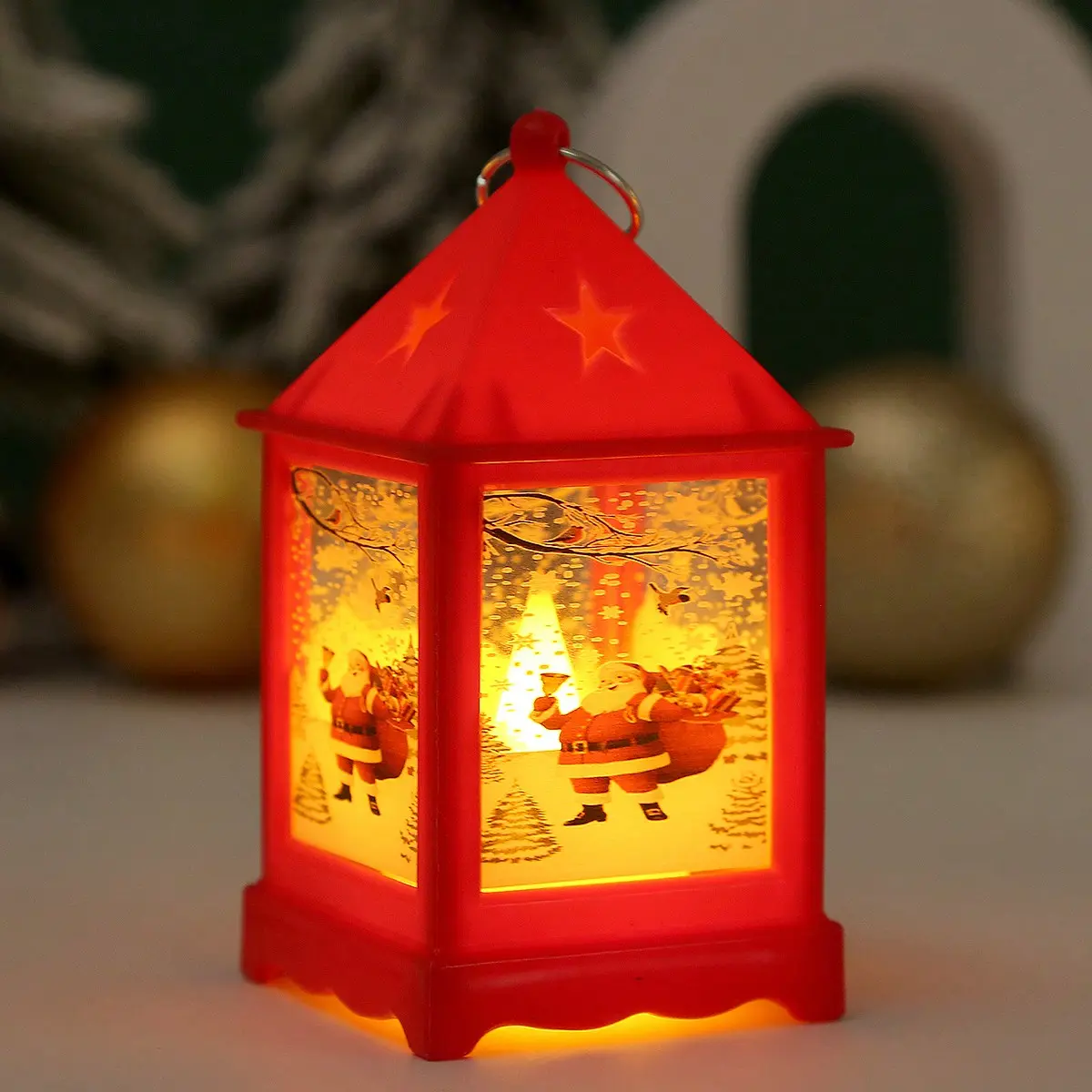 1pc Mini Led Lamp Pp Christmas Party Decorative Lantern, Cartoon And Lovely Santa Claus/snowman/christmas Tree Pattern Desk Ornament Retro Decoration Inspired Christmas Gift, Photo Props, Christmas Scene Props