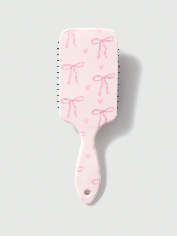 ROMWE Kawaii 1pc Pink Bowknot Designed Hair Cushion Comb, Anti-Static Smooth Massage Paddle Hair Brush For Home Use 0