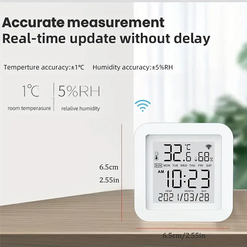 Tuya Smart Life WiFi Temperature & Humidity Sensor - Real-Time Home Automation, USB Transmitter, Fireproof ABS Host, LCD Display, Voice Control for Alexa & Google Home, Remote Access Not Supported, Home Automation | Wireless Connectivity | App-Controlled 1