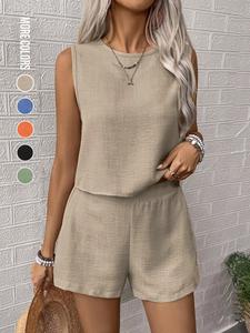 Women's Solid Color Crop Top & Shorts Two-Piece Set Matching Clothing Set, Casual Fashion Cozy Top & Jumpsuit for Daily Outdoor Wear, Ladies Summer Clothes