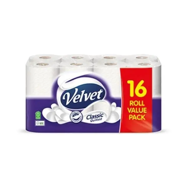 VELVET CLASSIC QUILTED TOILET ROLL 3ply 150Sht (16pack) Cleaning Personal