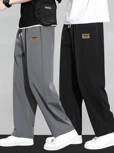 Men's Letter Patched Straight Leg Pants, Casual Comfy Trousers for Daily Wear, Fashion Men's Bottoms for All Seasons
