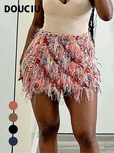 2025 Trendy, Women's All Over Print Fringe Bodycon Skirt, Casual Fashion High Waist Mini Skirt for Daily Outdoor Wear, Ladies Bottoms for Summer