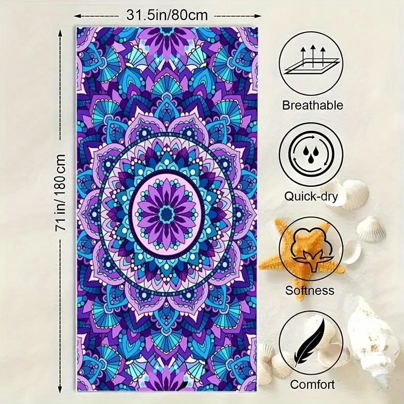 1pc Soft Microfiber Sandproof Beach Towel With Mandala Pattern - Absorbent, Quick-Drying, Perfect For Swimming, Camping, And Bathing 5