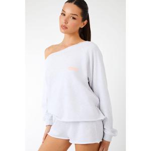 Kaiia Label Logo One Shoulder Jumper Light Grey Marl