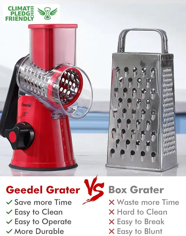 Rotary Cheese Grater, Vegetable Slicer with Three Drum Blades, Grater for Kitchen Faster and Easy Cutting, Rotary Drum Grater Ideal for Cheese, Cucumber, Carrot, Nuts, etc. Traditional Utensils 4