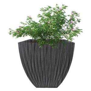 GEEZY Large Grey Lotus Square Flower Pot – Elegant Charcoal Design, Durable Plastic, Lightweight for Indoor & Outdoor Use, Ideal Plant Tub for Garden Pots, 39x39x42 cm