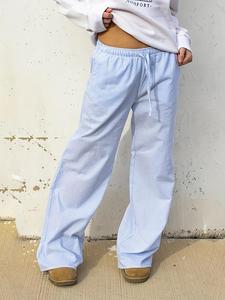 Women's Striped Print Drawstring Waist Wide Leg Pants, Casual Pocket Trousers for Daily Wear, Ladies Bottoms for All Seasons