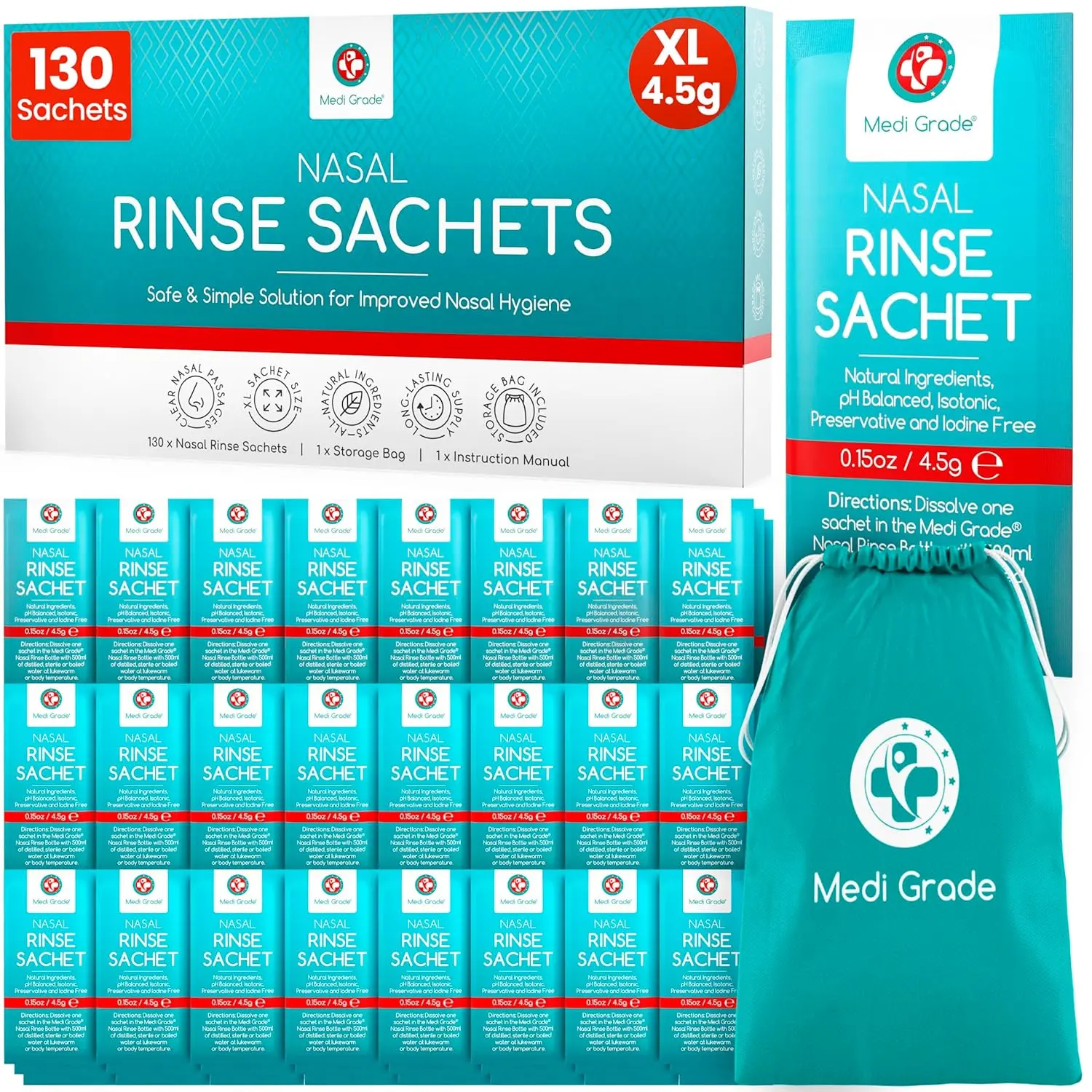 Medi Grade Nasal Rinse Sachets - Nasal Rinse Essentials Kit for Home Oral Daily