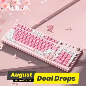 AULA F3099 Three-mode Wireless Gaming Keyboard, 99-key Layout, Cool RGB Lighting Effects, Multi-function Knobs, Ergonomic Wireless Mechanical Keyboard, LED Backlit Keyboard Compatible with Computers, Notebooks, Gaming Keyboard Accessories