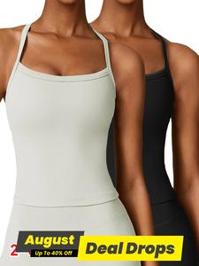 Women's Solid Backless Sports Vest, Sporty Casual Breathable Comfortable Cami Top for Yoga Running, Ladies Sportswear for All Seasons, Stylish Activewear, Workout Gym Clothing