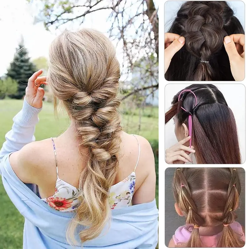 4Pcs Topsy Tail Hair Tool Hair Looping Tool Hair Braiding Tool with Rat Tail Comb, Ponytail Loop Hair Bands Remover Cutter Fast Hair Styling Accessories for Hair Braid 6