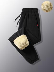 Men's Solid Drawstring Waist Thermal Lined Jogger Pants, Casual Comfy Pocket Design Trousers for Winter, Men's Bottoms for Daily Wear