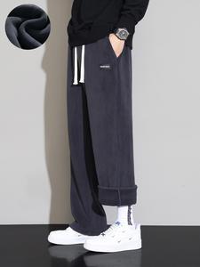 Men's Letter Patched Thermal Lined Straight Leg Pants, Casual Comfy Trousers for Fall & Winter, Men's Bottoms for Daily Wear