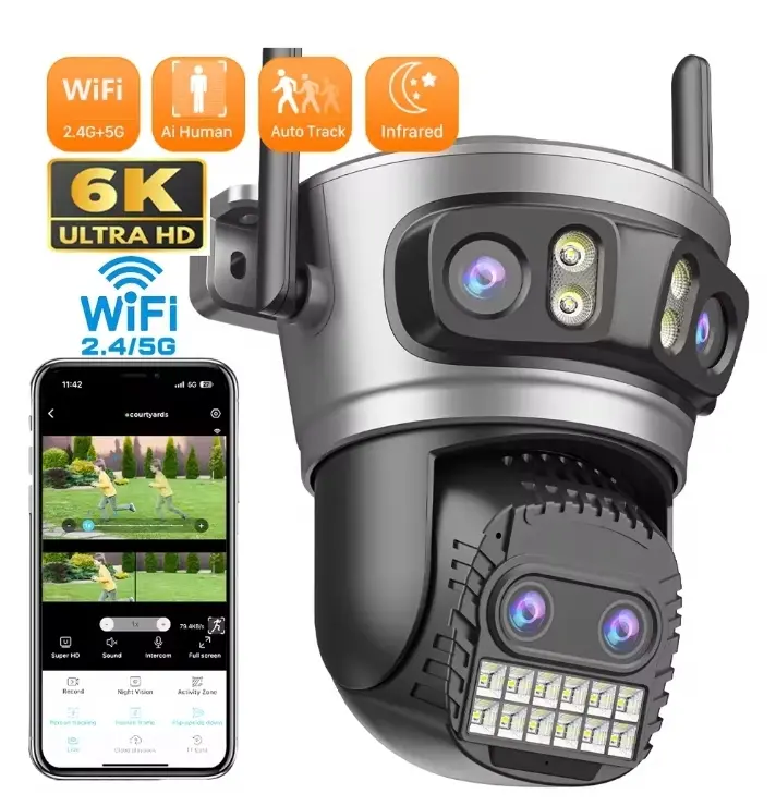 20MP Outdoor Wifi Camera Four Lens Video 10X Zoom 15MP Three Lens Camara Vigilancia Wifi Exterior Auto Tracking Surveillance remote  viewing
