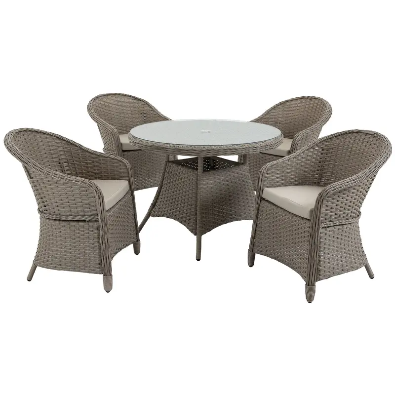 5 Pieces Outdoor Patio PE Rattan Dining Set, Four Seater Garden Furniture - 4 Chairs & Round Table w/ Umbrella Hole, Mixed Grey 0