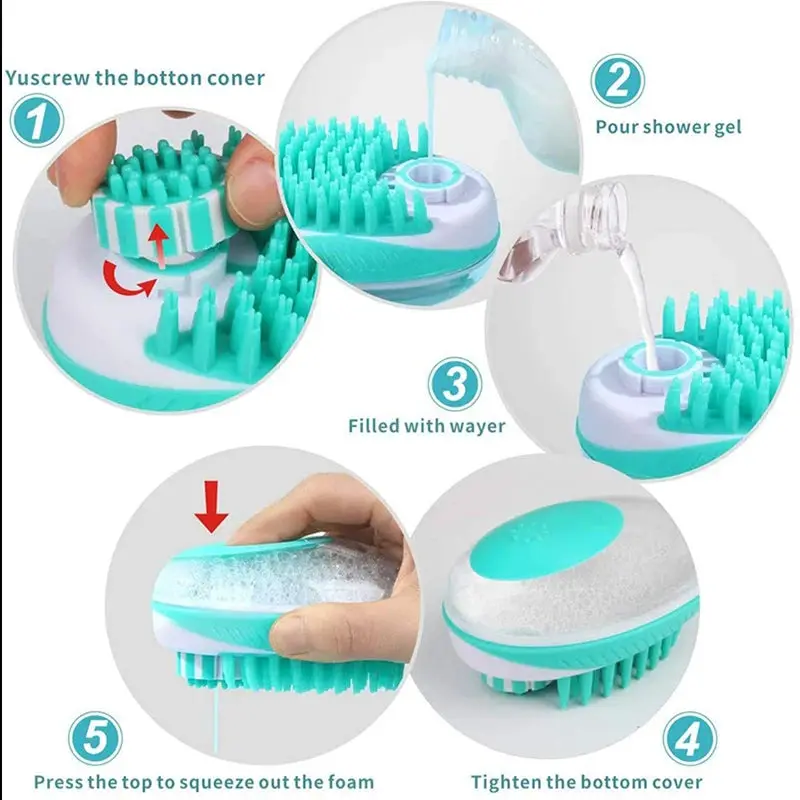 2-in-1 Pet Bath Brush & Shampoo Dispenser – Soft Silicone Massage Grooming Tool for Dogs & Cats 7