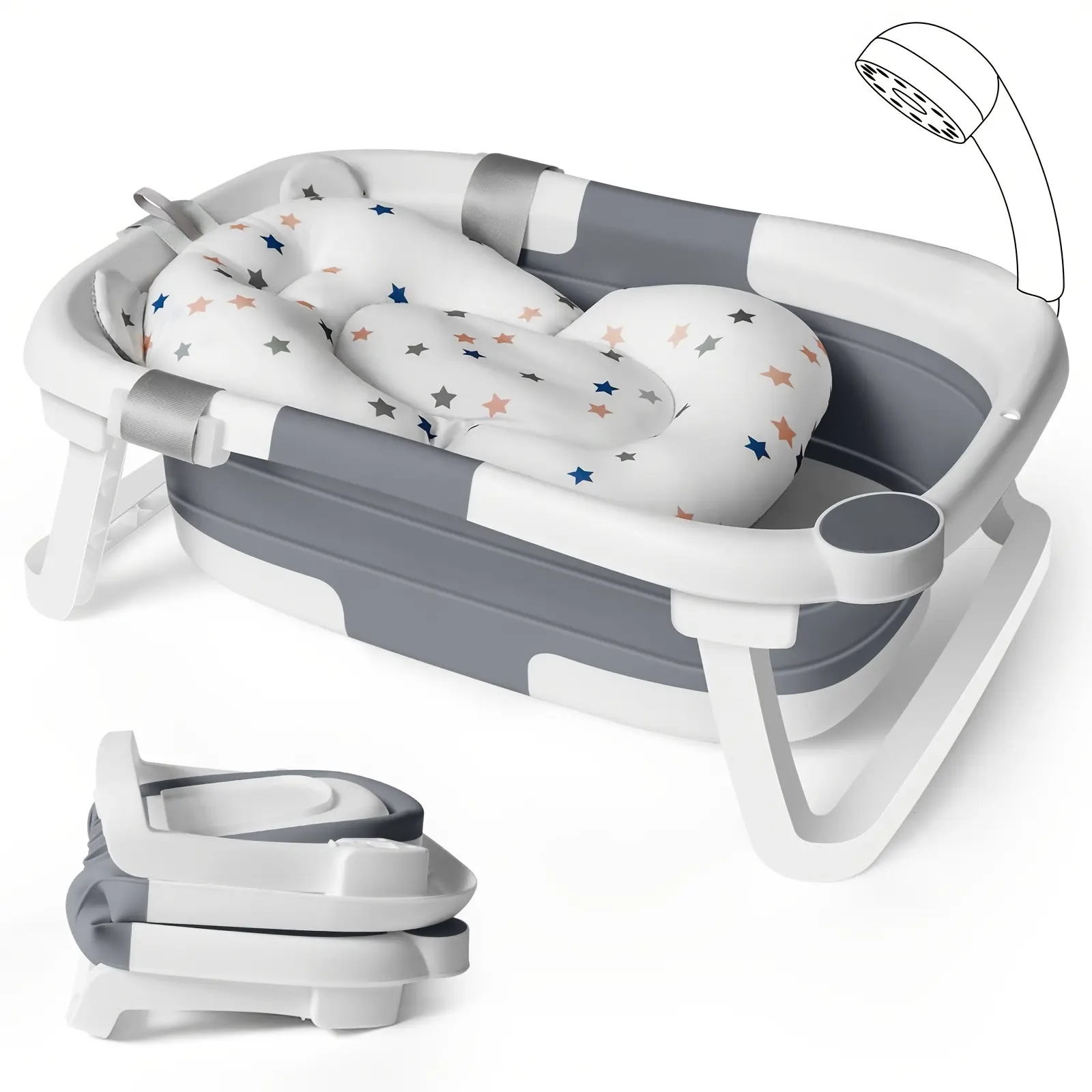 Baby Bath Tub Foldable Bathtub, Baby Essentials For Newborn Collapsible Toddler Bathtub With Soft Support Cushion Pad Seat Mat, Travel Portable Baby Bath Tub For Toddler 0-24 Months Infant Tubs, Ideal For Festivals, Travelling And Everyday Use