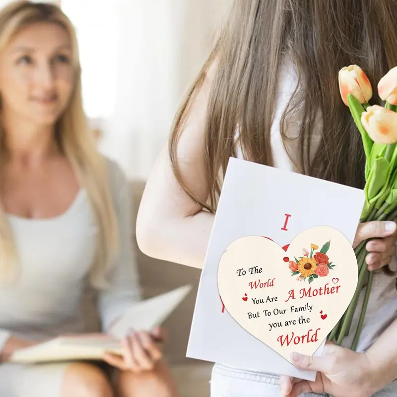 Happy Mothers Day Heart Signs Gifts from Daughter Son,I Love You Mum Handmade Wooden Heart Plaque Mummy Presents Happy Mothers Day Birthday Gifts Card for Best Mum Decor 2