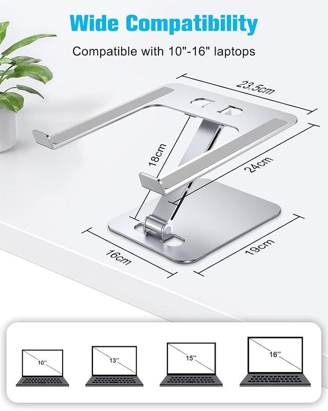 Laptop Stand Lap Desk, Ergonomic Foldable Computer Stand with Adjustable Height, Ventilated Aluminium Alloy Riser Compatible with MacBook Air, Pro, All 10-16" Laptops (Silver) 3