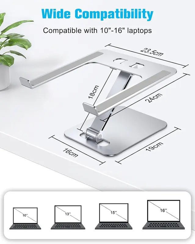 Laptop Stand Lap Desk, Ergonomic Foldable Computer Stand with Adjustable Height, Ventilated Aluminium Alloy Riser Compatible with MacBook Air, Pro, All 10-16" Laptops (Silver) 3