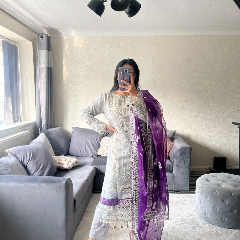 organza party outfit Womenswear with organza duppatta  Formal Dress Long Sleeve 5