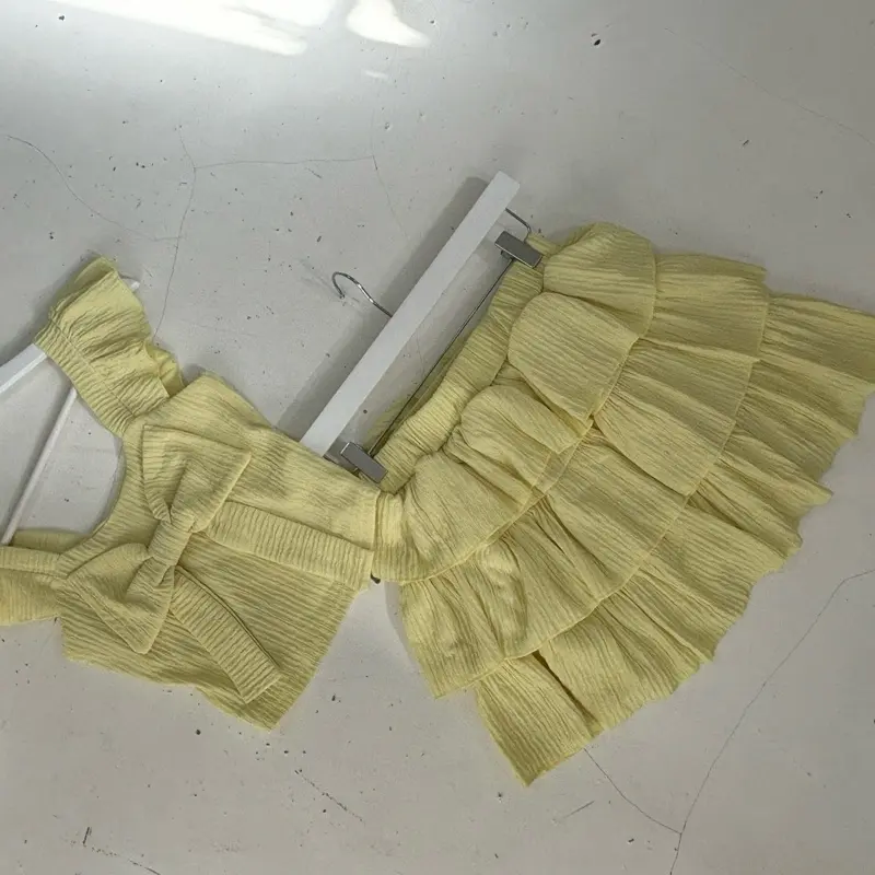 Frill Two Piece Set Skirt & Bow Top Summer Holiday Cute Outfit Built In Shorts Co-ord - 294 6
