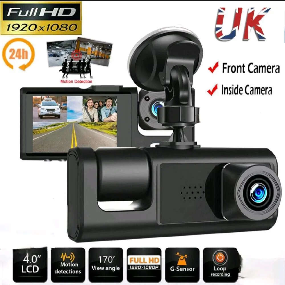 Dual Dash Cam 1080P Front & Rear Night Vision Motion Detection G-Sensor