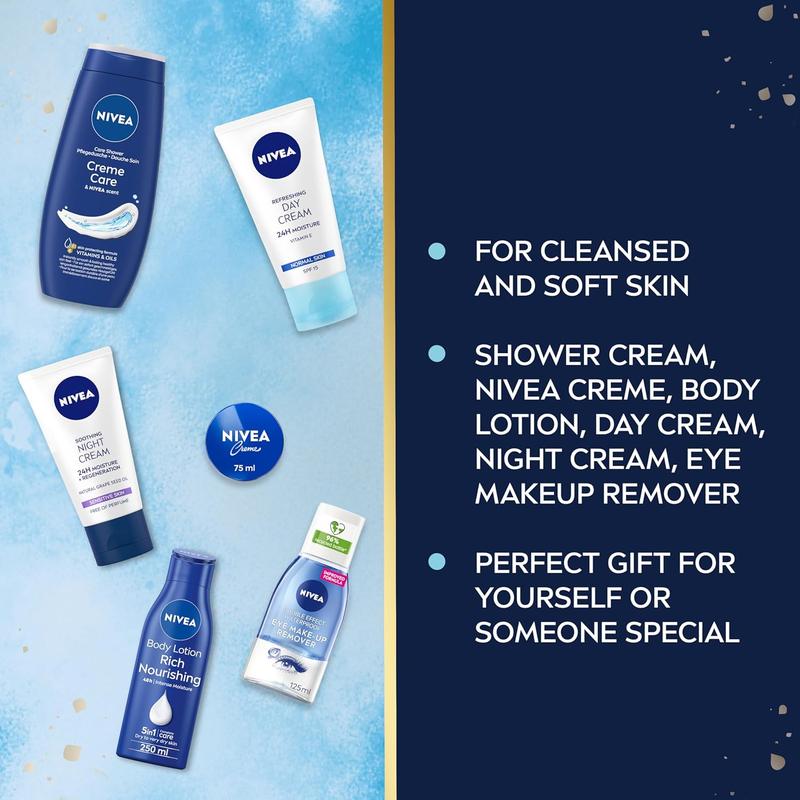 NIVEA Feel Replenished Gift Set (6 Products), Skincare Women's Gift Set with Creme, Eye Make-Up Remover, Shower Cream, Body Lotion, SPF15 Day Cream, and Night Cream 1