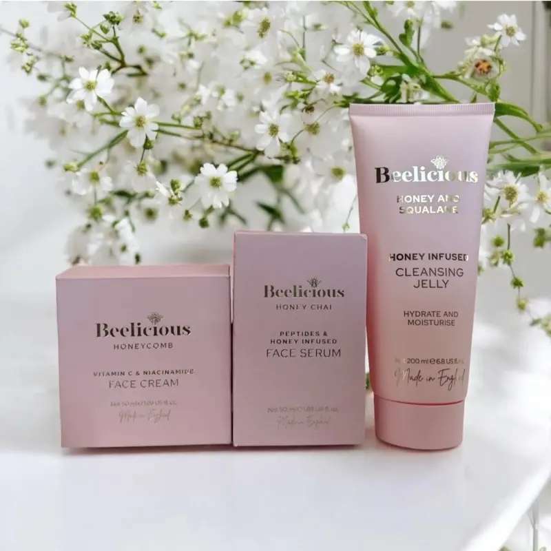 Beelicious Honey and Squalane Cleansing Jelly, Face Serum and Face Cream with Vitamin C for Skin Repair - Luxurious Skincare Gift Set - Moisturizers, Comfort Hydrating Moisture Moisturizing Brightening Evening Gentle Niacinamide Nourishing