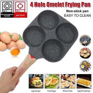 4-Holes Egg Frying Pan, Non-Stick Omelette Pan with Handle, 4 Holes Omelette Pan, Cooking Skillet, Multi-purpose Omelette Pot Saucepan Fried Fryer For Home Kitchen Household Cookware For Hamburg, Pancake, Egg Ham, Burger, Steak, Breakfast Maker For Gifts