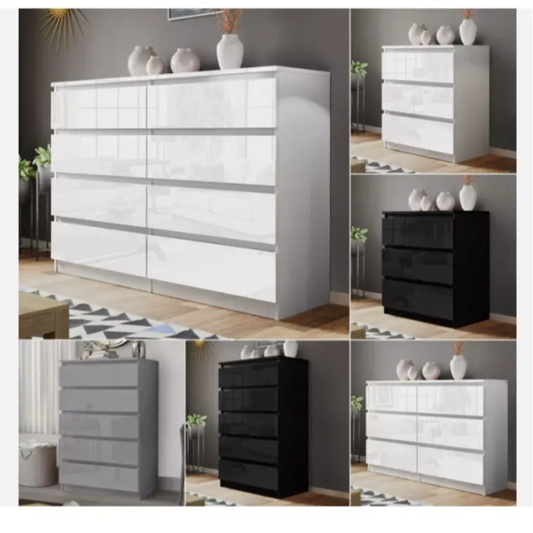 High Gloss Chest Of Drawers Bedside Cabinet Tall Wide Storage Bedroom Furniture