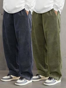 Men's Solid Corduroy Pants, Loose Casual Comfy Straight Leg Trousers for Fall & Winter, Men's Bottoms for Daily Wear