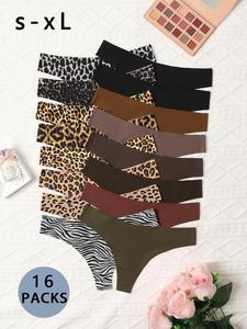 Women's Plain & Leopard & Zebra Stripe Print Seamless Thong, Soft Comfy Breathable Panty for Daily Wear, Ladies Underwear for All Seasons