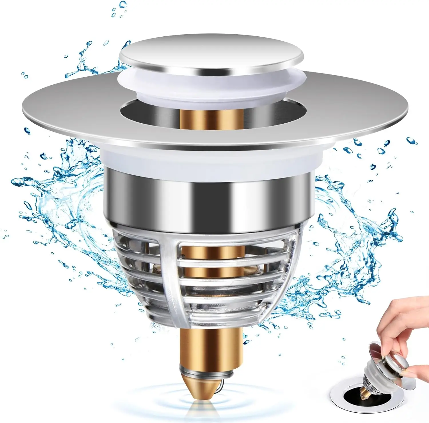 [Nova Home]Stainless Steel Sink Drain Filter, Universal Pop-upBounce Core Basin Drain Filter, Hair Catcher Sinkfor Home, Bathroom Kitchen