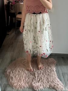 Elegant Women's Embroidered Midi Skirt, Fitted Casual Style, Spring & Fall Fashion, Moderate Fabric Thickness, Perfect for Daily Wear